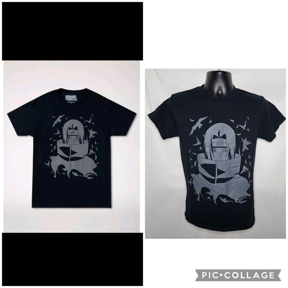 Men Ripple Junction Naruto Shippuden Red Eye Itachi Uchiha Graphic Shirt Black S